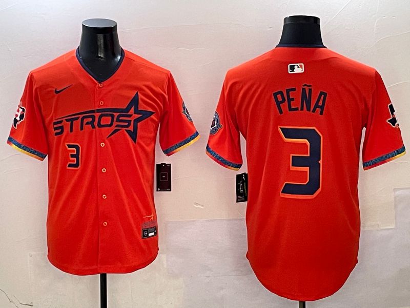 Men Houston Astros #3 Pena Orange Fourth generation Joint Name Nike 2025 MLB Jersey style 4->houston astros->MLB Jersey